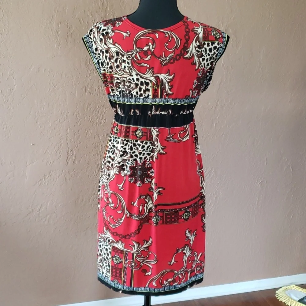 NYC Dress Medium Black, Red, Brown Print - Picture 2 of 5